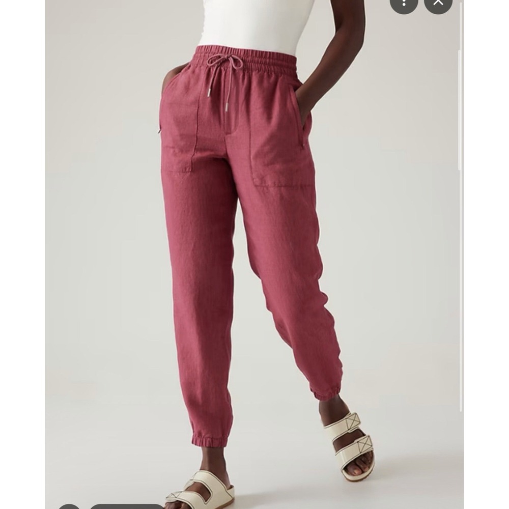 Athleta Retreat 100% Linen Jogger Red Coffeeberry Sz 8 Coastal Preppy Pants
